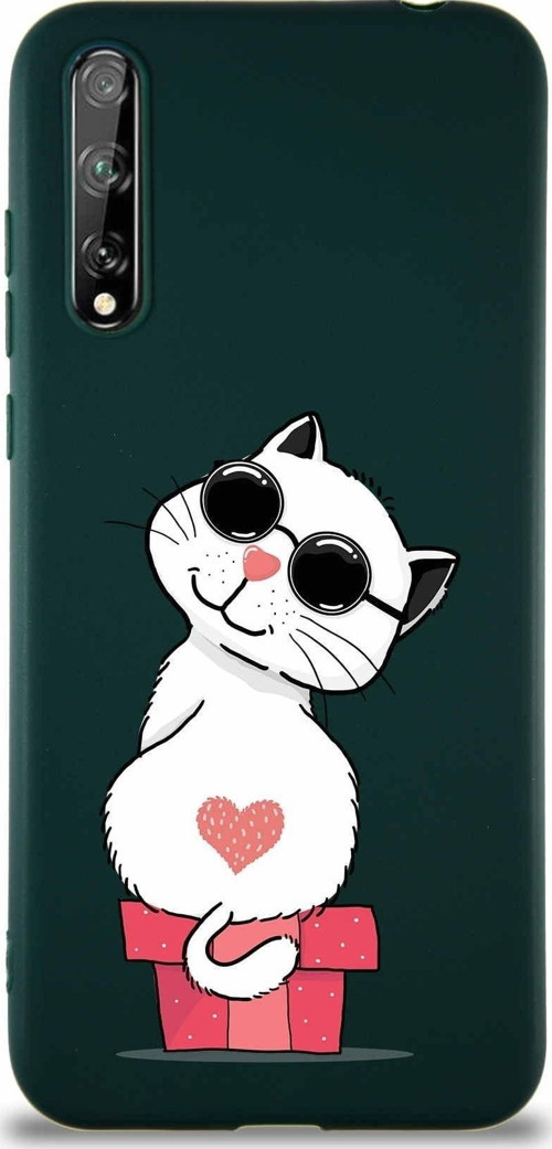 Huawei P Smart S Soft Premier Kapak Coolcat Tasarımlı Silikon Kılıf - Yeşil