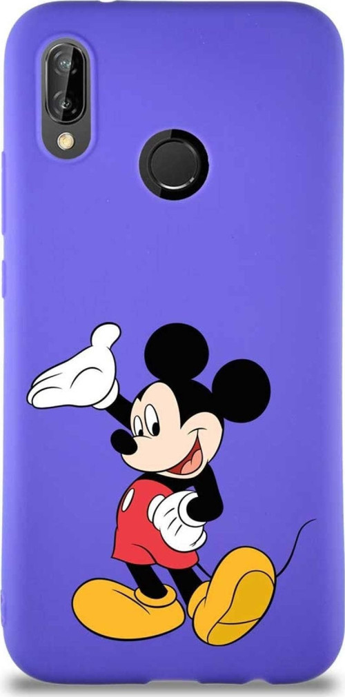 Huawei P20 Lite Soft Premier Kapak Mickey Mouse-C Tasarımlı Silikon Kılıf - Mor