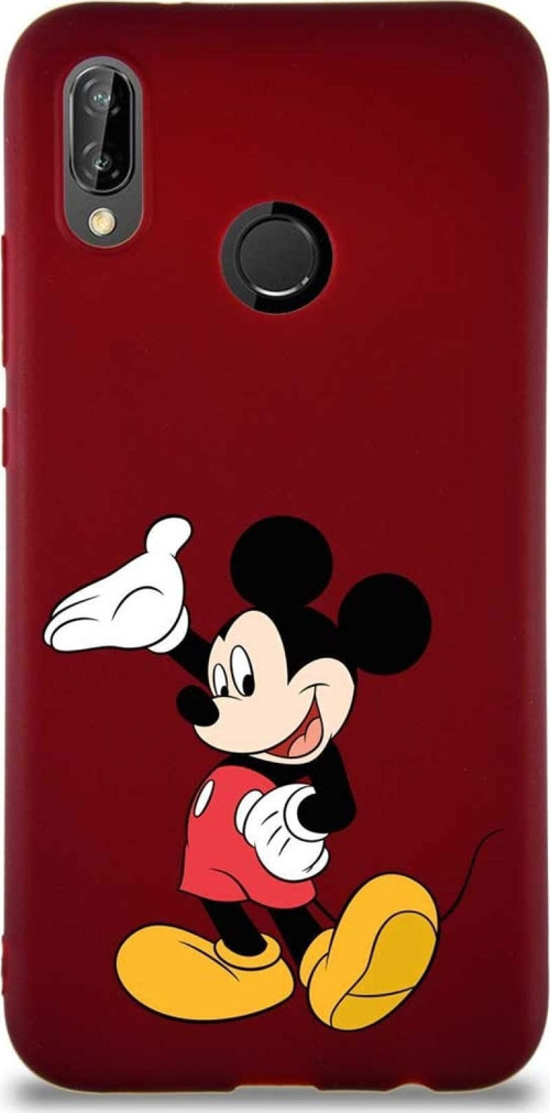Huawei P20 Lite Soft Premier Kapak Mickey Mouse-C Tasarımlı Silikon Kılıf - Mürdüm