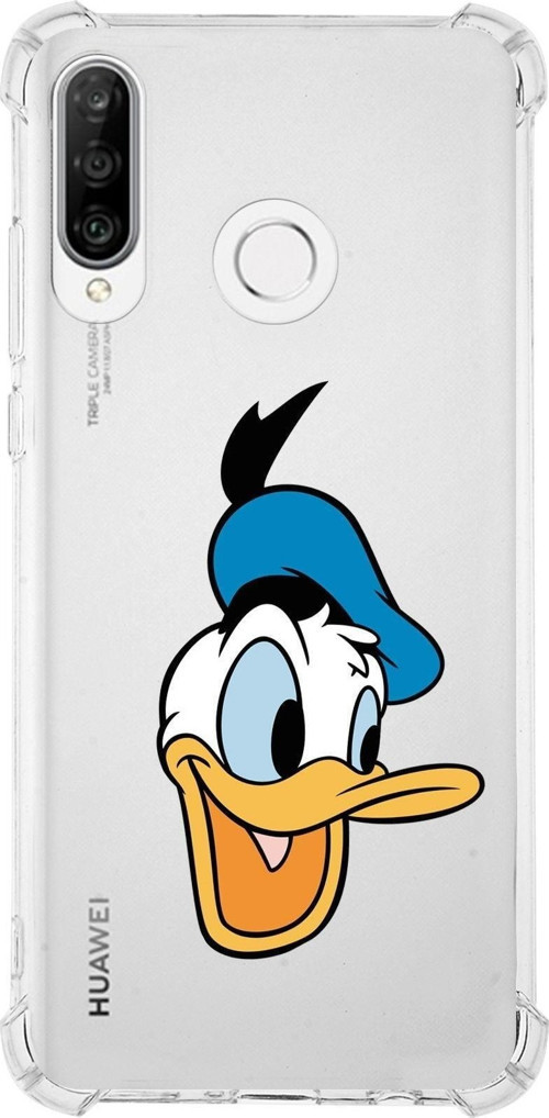 Huawei P30 Lite Köşe Korumalı Antişok Kapak Donald Duck Tasarımlı Şeffaf Kılıf