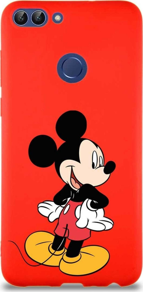 Huawei P Smart Soft Premier Kapak Mickey Mouse-D Tasarımlı Silikon Kılıf - Kırmızı