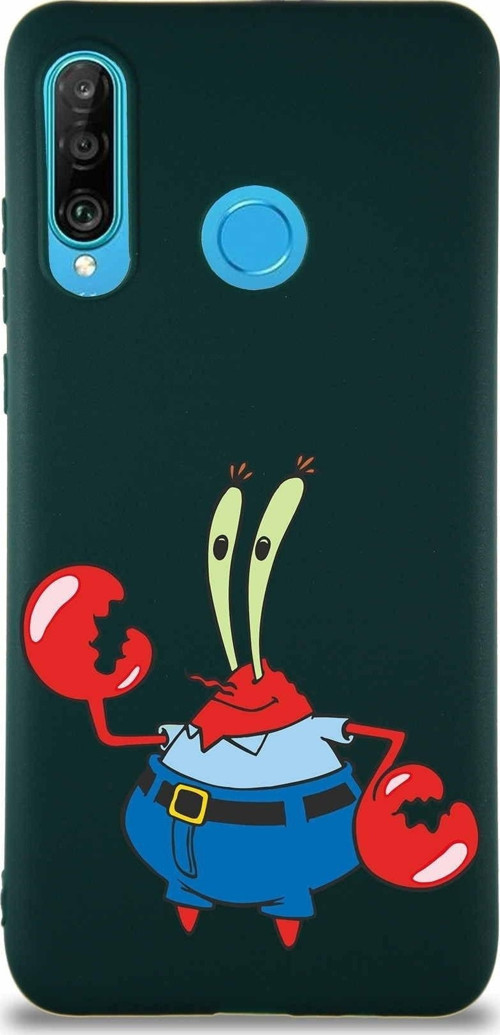 Huawei P30 Lite Soft Premier Kapak Bay Yengeç Tasarımlı Silikon Kılıf - Yeşil