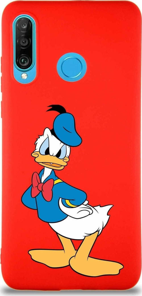 Huawei P30 Lite Soft Premier Kapak Donald Duck-D Tasarımlı Silikon Kılıf - Kırmızı