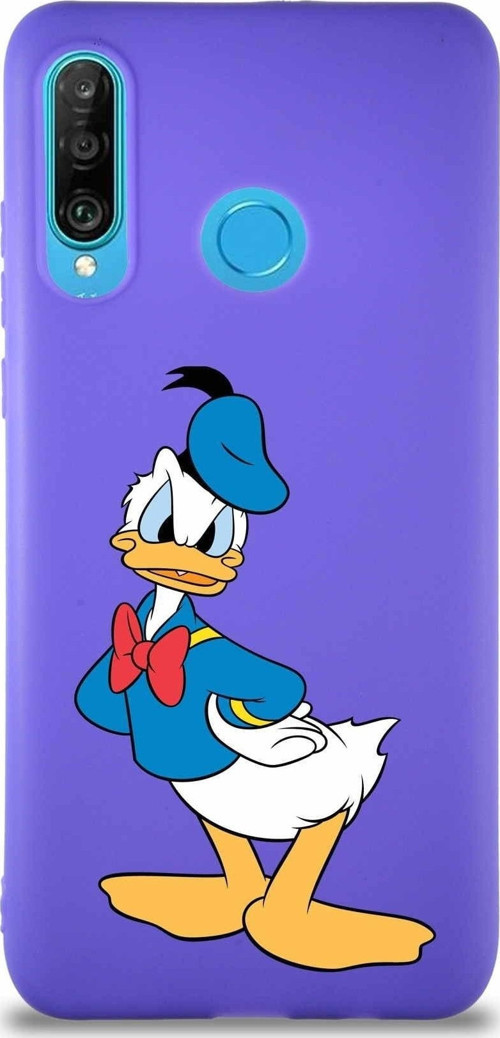 Huawei P30 Lite Soft Premier Kapak Donald Duck-D Tasarımlı Silikon Kılıf - Mor