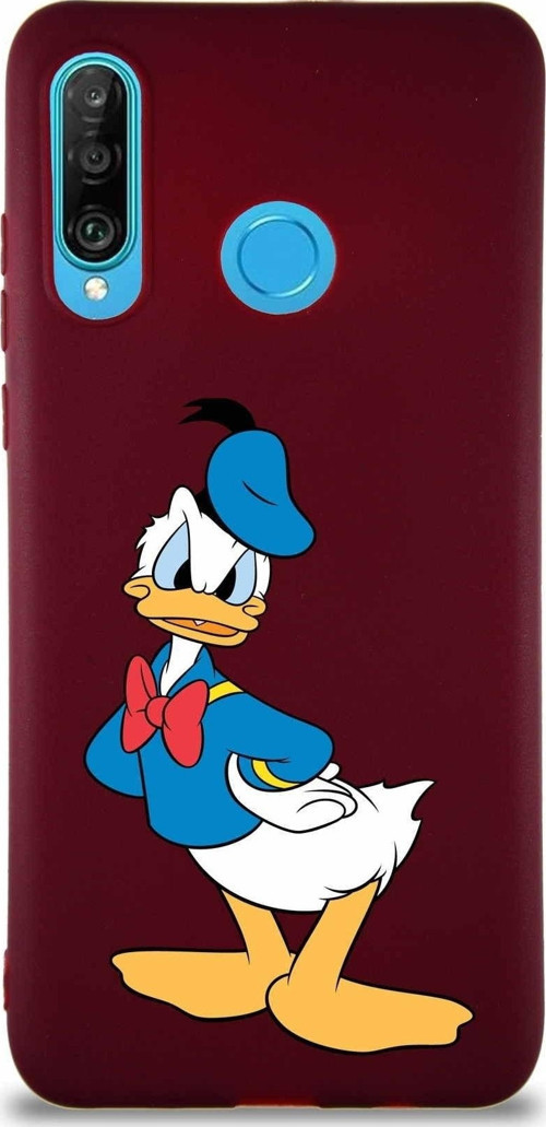 Huawei P30 Lite Soft Premier Kapak Donald Duck-D Tasarımlı Silikon Kılıf - Mürdüm
