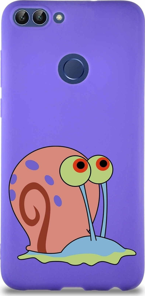 Huawei P Smart Soft Premier Kapak Salyangoz Gary Tasarımlı Silikon Kılıf - Mor