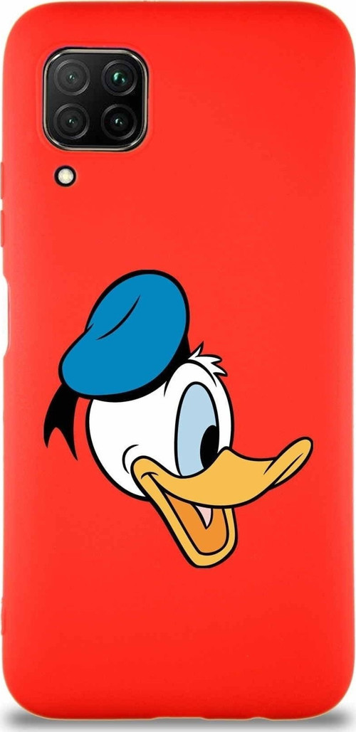 Huawei P40 Lite Soft Premier Kapak Donald Duck-F Tasarımlı Silikon Kılıf - Kırmızı
