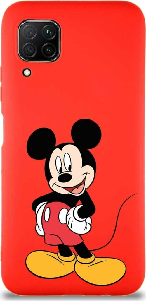 Huawei P40 Lite Soft Premier Kapak Mickey Mouse-E Tasarımlı Silikon Kılıf - Kırmızı