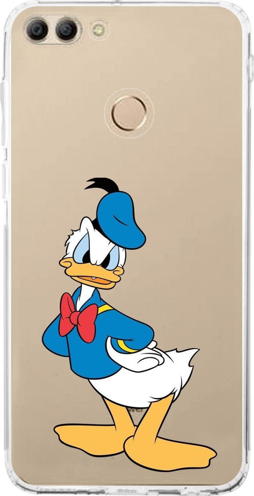 Huawei Y9 2018 Kamera Korumalı Kapak Donald Duck Tasarımlı Şeffaf Kılıf