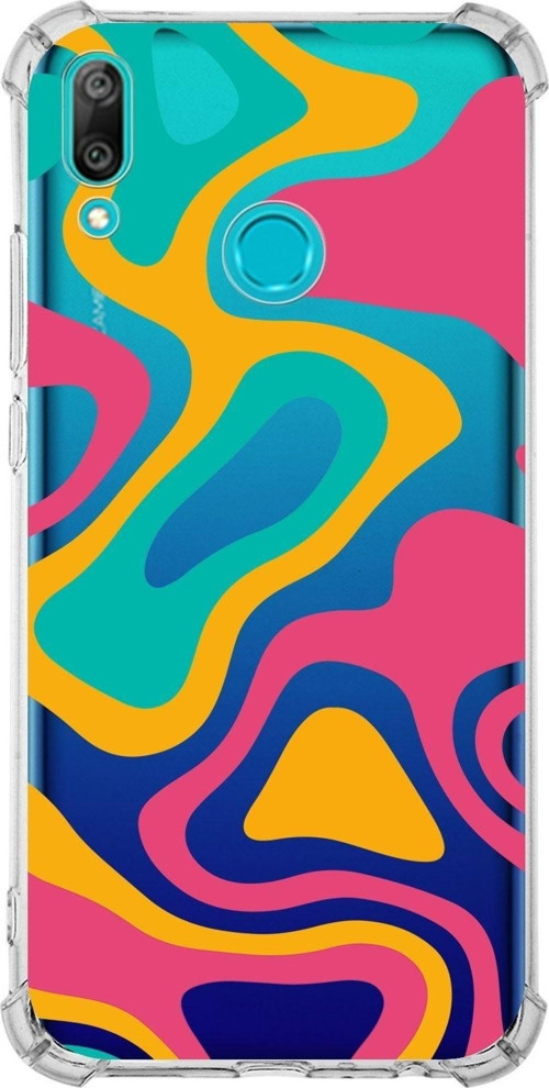 Huawei Y9 2019 Köşe Korumalı Antişok Kapak Renkli Desen Tasarımlı Şeffaf Kılıf