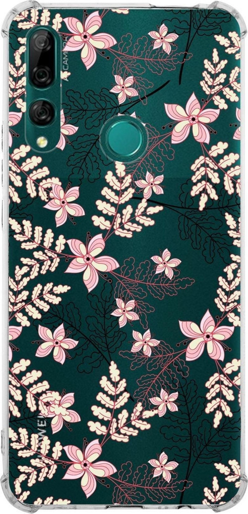 Huawei Y9 Prime 2019 Köşe Korumalı Antişok Kapak Floral Kırmızı Tasarımlı Şeffaf Kılıf