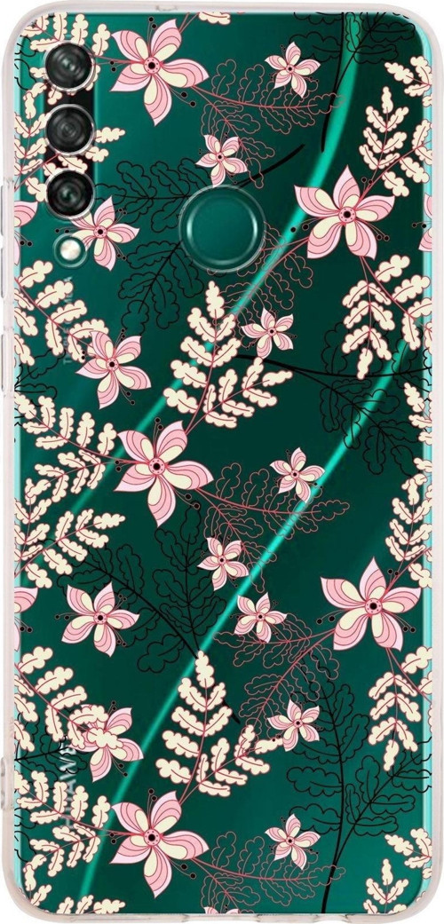 Huawei Y6 P Kamera Korumalı Kapak Floral Kırmızı Tasarımlı Şeffaf Kılıf