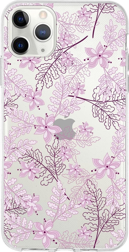 Iphone 11 Promax Uyumlu Kapak Floral Pudra Tasarımlı Şeffaf Silikon Kılıf