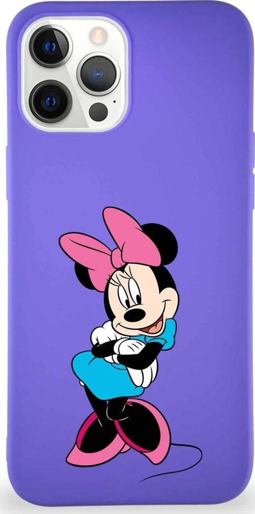 Iphone 12 Pro Max Uyumlu Soft Premier Kapak Minnie Mouse-D Tasarımlı Silikon Kılıf - Mor