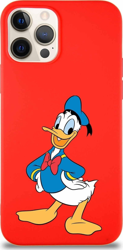 Iphone 12 Pro Uyumlu Soft Premier Kapak Donald Duck-C Tasarımlı Silikon Kılıf - Kırmızı