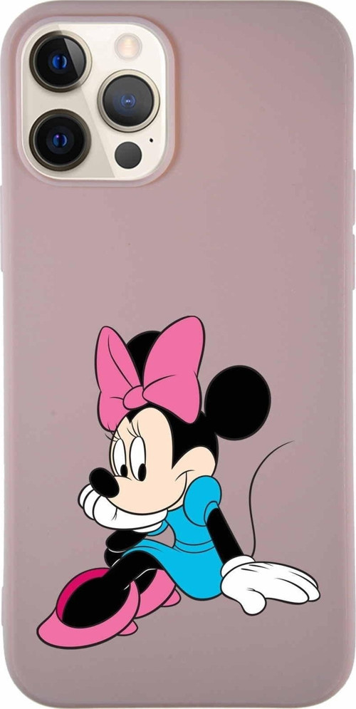 Iphone 12 Pro Uyumlu Soft Premier Kapak Minnie Mouse-E Tasarımlı Silikon Kılıf - Pudra