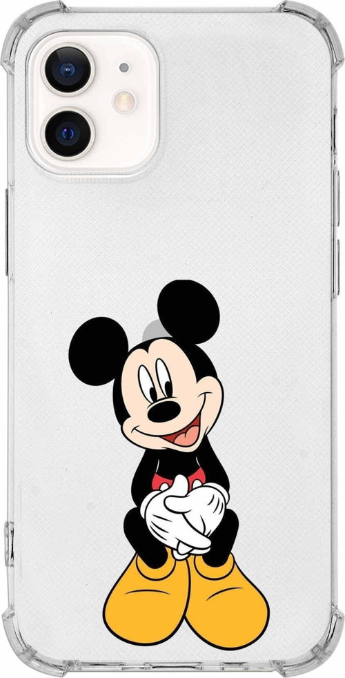 Iphone 12 Uyumlu Köşe Korumalı Antişok Kapak Mickey Mouse Tasarımlı Şeffaf Kılıf