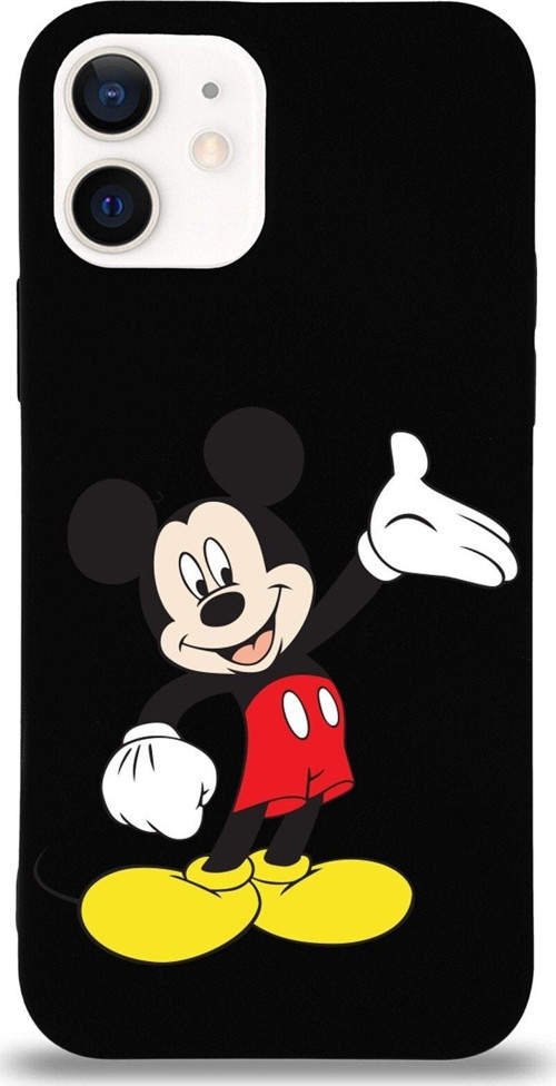 Iphone 12 Uyumlu Lansman Kılıf Mickey Mouse Tasarımlı Altı Kapalı Içi Kadife Kaplı Kapak
