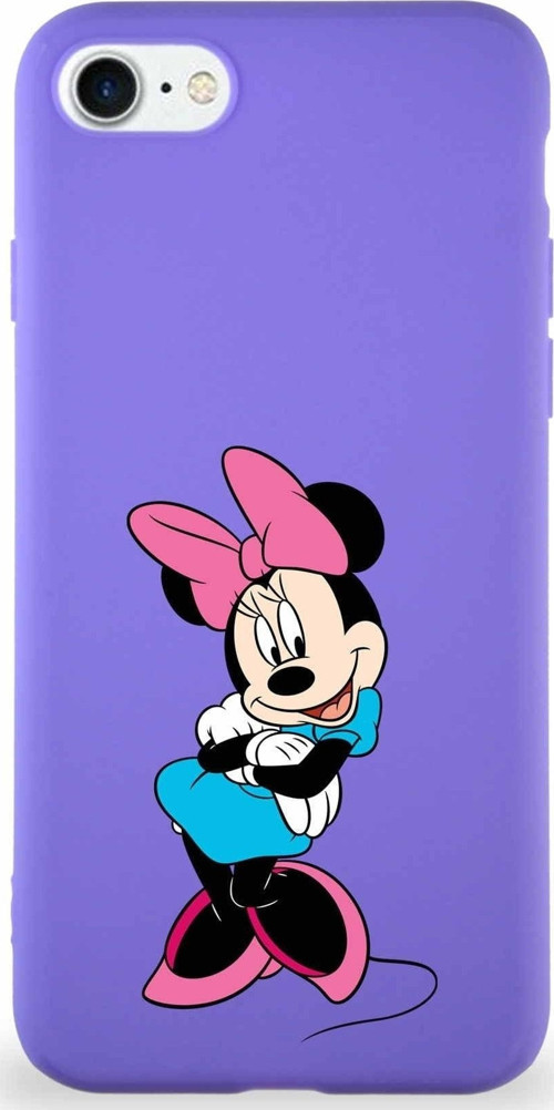 Iphone 7 Soft Premier Kapak Minnie Mouse-D Tasarımlı Silikon Kılıf - Mor