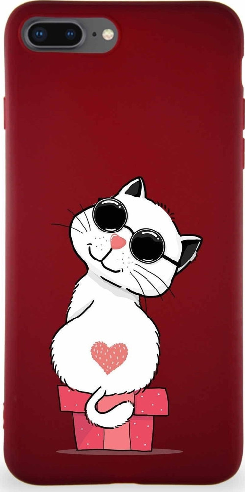 Iphone 8 Plu Uyumlu Soft Premier Kapak Coolcat Tasarımlı Silikon Kılıf - Mürdüm