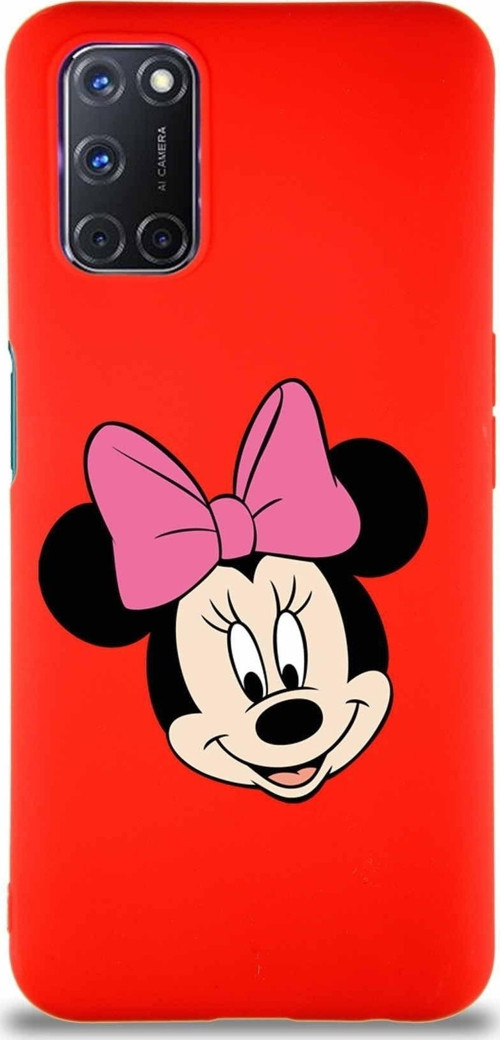 Oppo A72 Soft Premier Kapak Minnie Mouse-C Tasarımlı Silikon Kılıf - Kırmızı