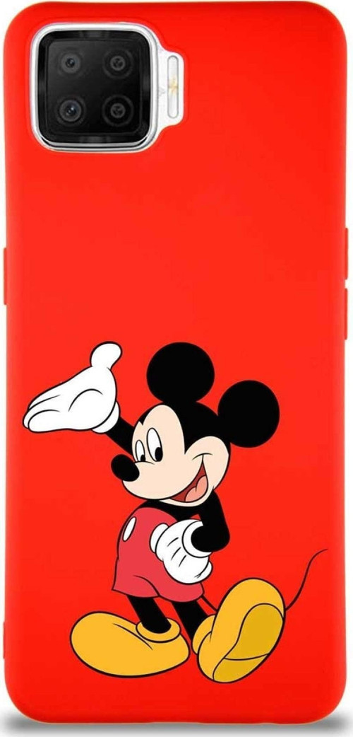 Oppo A73 Soft Premier Kapak Mickey Mouse-C Tasarımlı Silikon Kılıf - Kırmızı