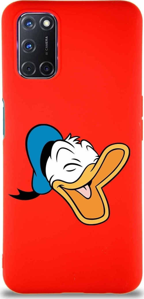 Oppo A92 Soft Premier Kapak Donald Duck-E Tasarımlı Silikon Kılıf - Kırmızı