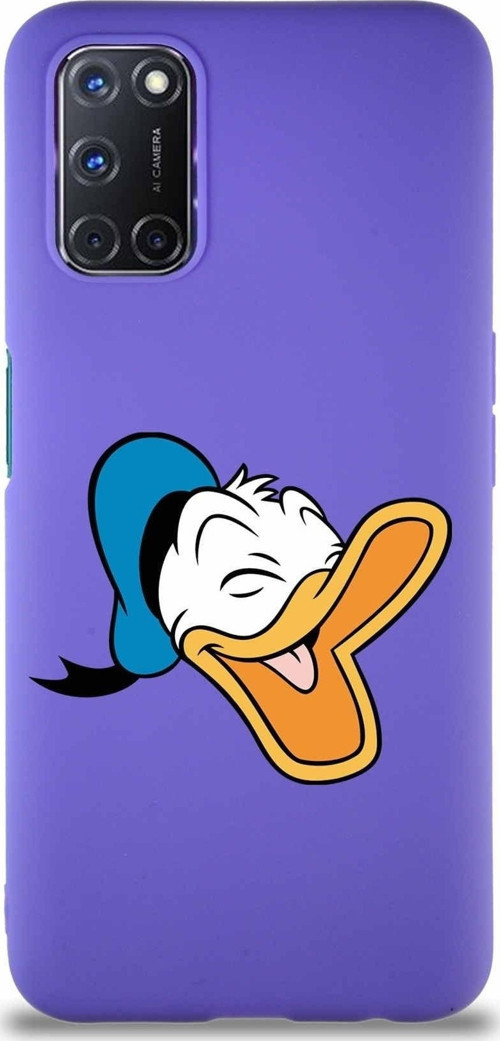 Oppo A92 Soft Premier Kapak Donald Duck-E Tasarımlı Silikon Kılıf - Mor