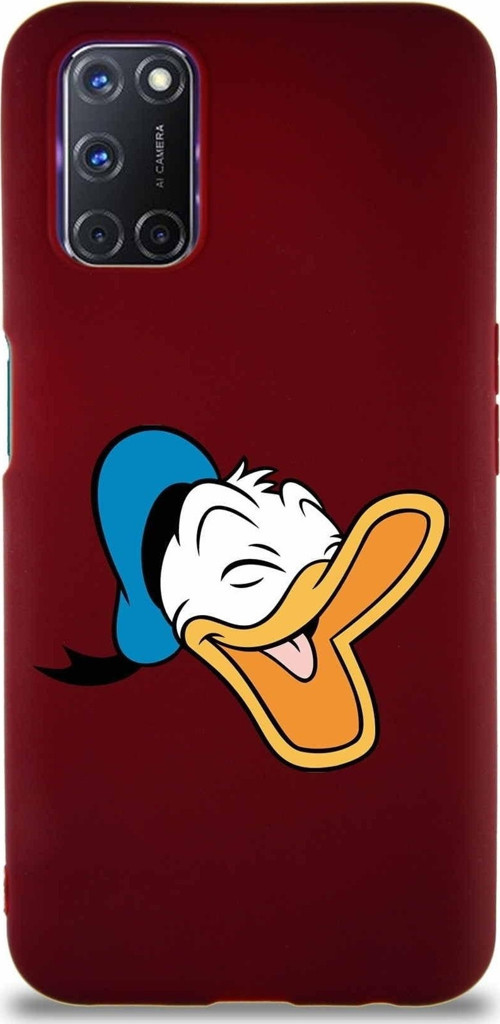 Oppo A92 Soft Premier Kapak Donald Duck-E Tasarımlı Silikon Kılıf - Mürdüm