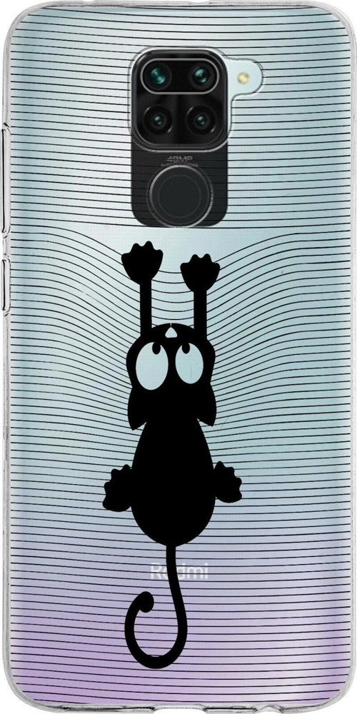 Xiaomi Redmi Note 9 Uyumlu Kapak Çizgi Kedi Tasarımlı Şeffaf Silikon Kılıf