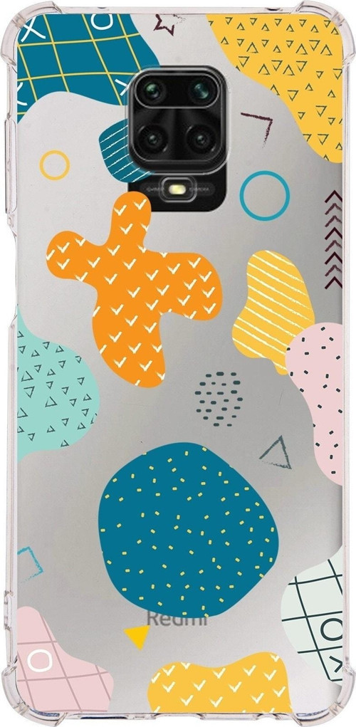Xiaomi Redmi Note 9S Köşe Korumalı Antişok Kapak Geometrik Şekiller Tasarımlı Şeffaf Silikon Kılıf