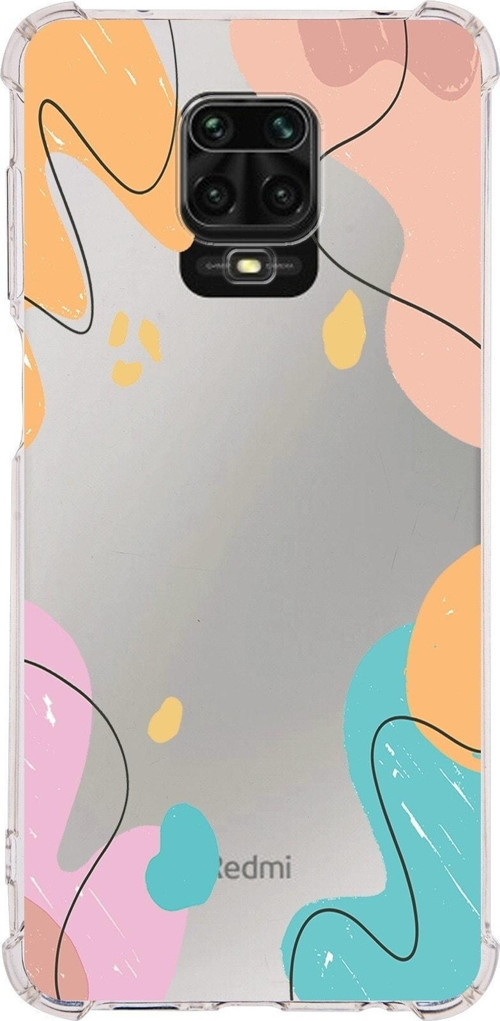 Xiaomi Redmi Note 9S Köşe Korumalı Antişok Kapak Karışık Renkler Tasarımlı Şeffaf Silikon Kılıf