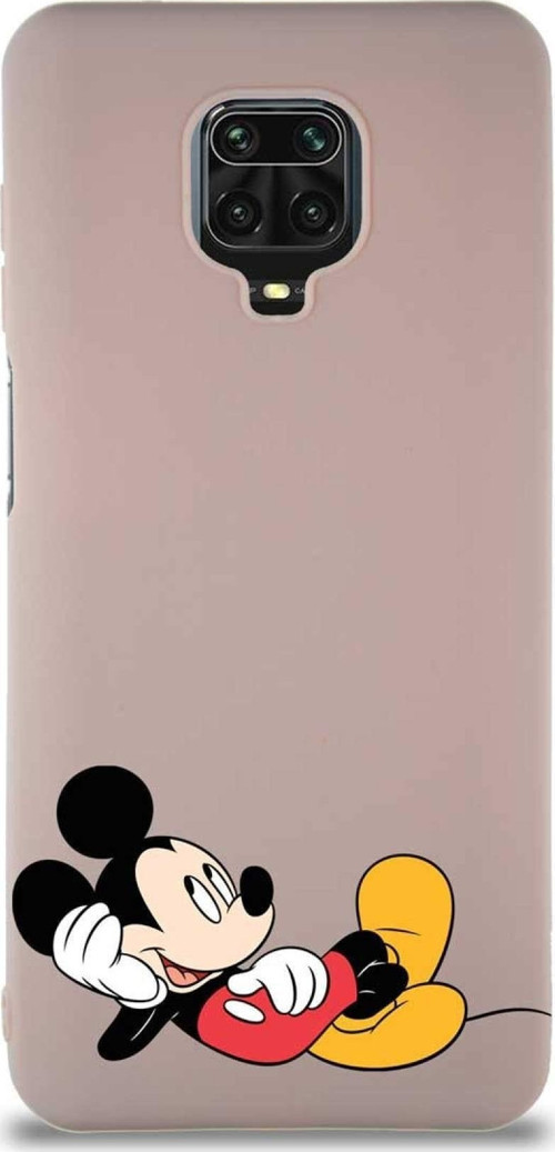 Xiaomi Redmi Note 9S Soft Premier Kapak Mickey Mouse-F Tasarımlı Silikon Kılıf - Pudra
