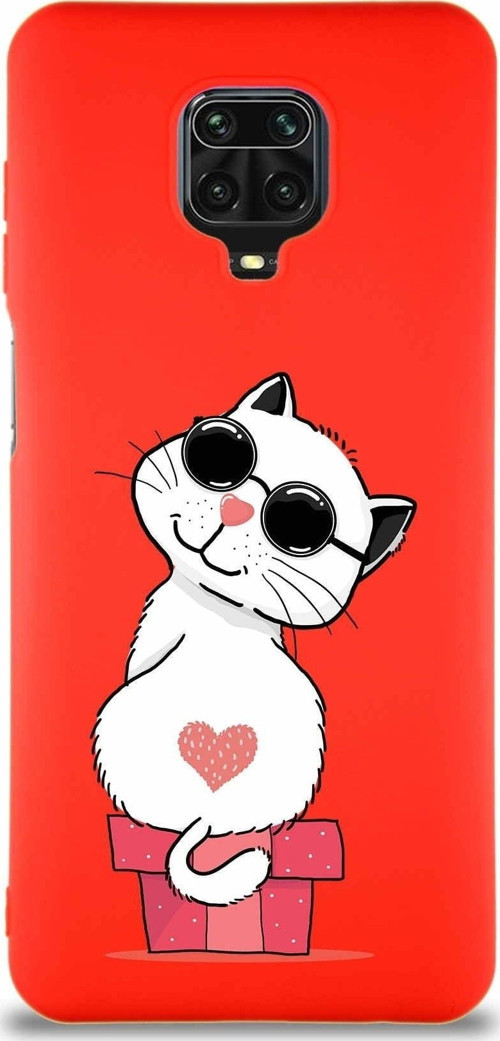 Xiaomi Redmi Note 9 Pro Soft Premier Kapak Coolcat Tasarımlı Silikon Kılıf - Kırmızı