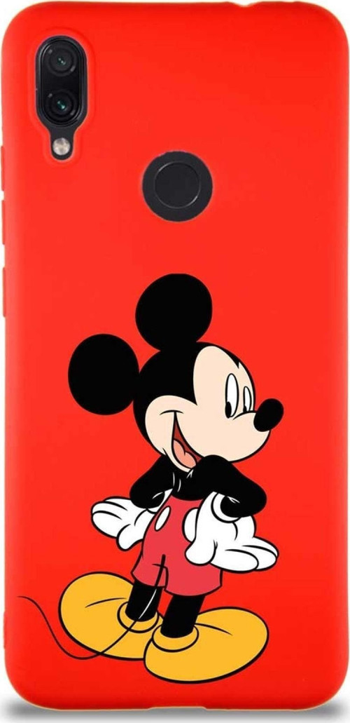 Xiaomi Redmi Note 7 Pro Soft Premier Kapak Mickey Mouse-D Tasarımlı Silikon Kılıf - Kırmızı