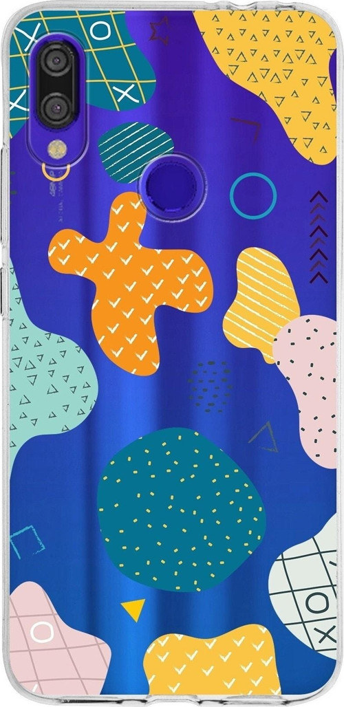Xiaomi Redmi Note 7 Pro Uyumlu Kapak Geometrik Şekiller Tasarımlı Şeffaf Silikon Kılıf