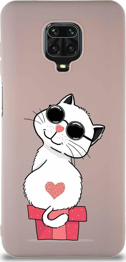 Xiaomi Redmi Note 9 Pro Soft Premier Kapak Coolcat Tasarımlı Silikon Kılıf - Pudra