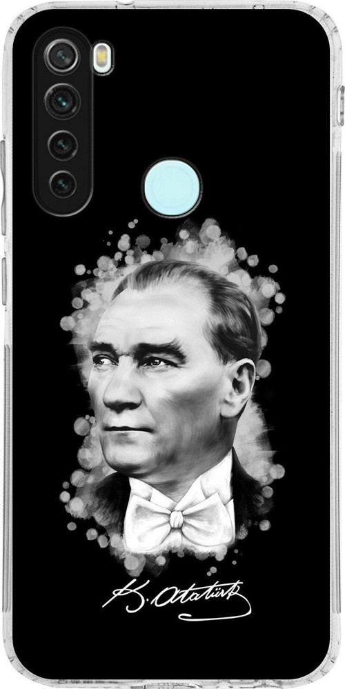 Xiaomi Redmi Note 8 Kamera Korumalı Kapak Atatürk Tasarımlı Şeffaf Kılıf