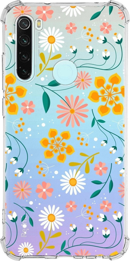 Xiaomi Redmi Note 8 Köşe Korumalı Antişok Kapak Çiçek Tasarımlı Şeffaf Silikon Kılıf