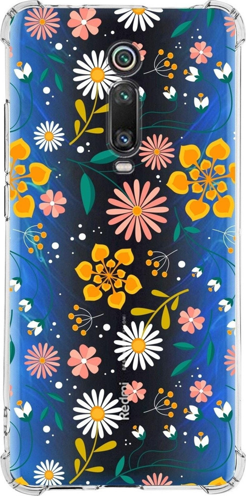 Xiaomi Redmi K20 Köşe Korumalı Antişok Kapak Çiçek Tasarımlı Şeffaf Silikon Kılıf