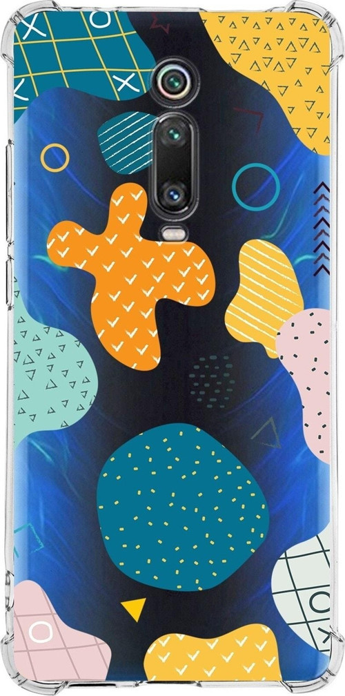 Xiaomi Redmi K20 Köşe Korumalı Antişok Kapak Geometrik Şekiller Tasarımlı Şeffaf Silikon Kılıf