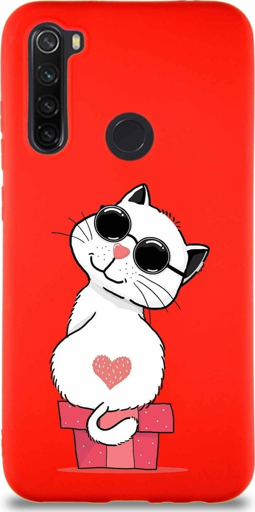 Xiaomi Redmi Note 8 Soft Premier Kapak Coolcat Tasarımlı Silikon Kılıf - Kırmızı