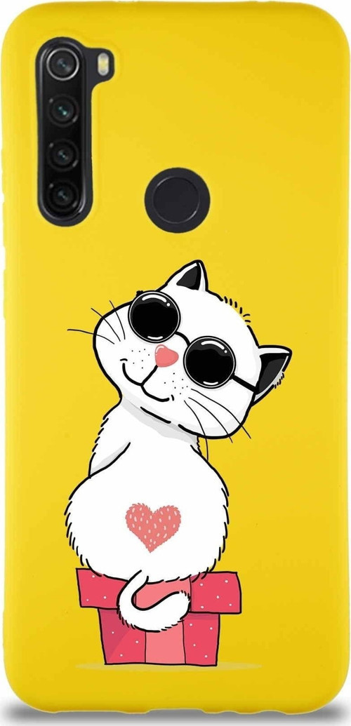 Xiaomi Redmi Note 8 Soft Premier Kapak Coolcat Tasarımlı Silikon Kılıf - Sarı
