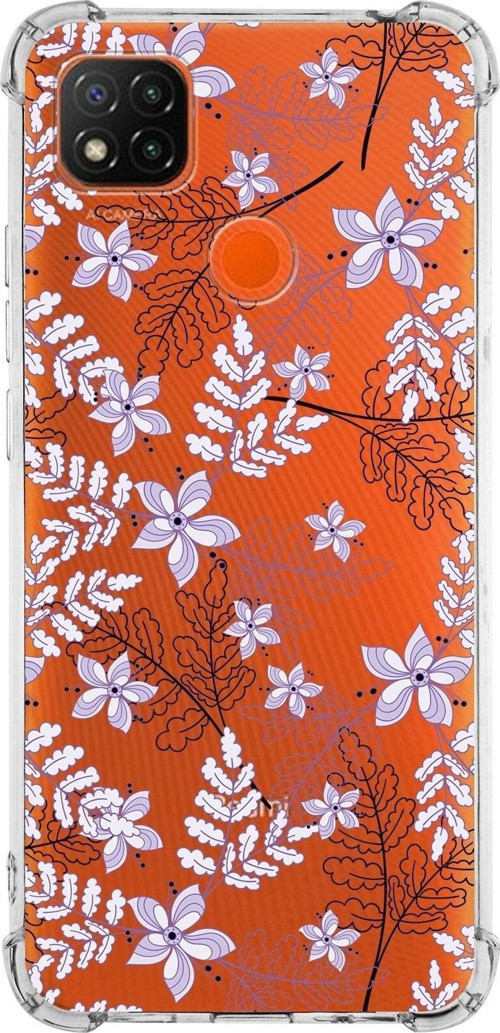 Xiaomi Redmi 10A Köşe Korumalı Antişok Kapak Floral Lila Tasarımlı Şeffaf Silikon Kılıf