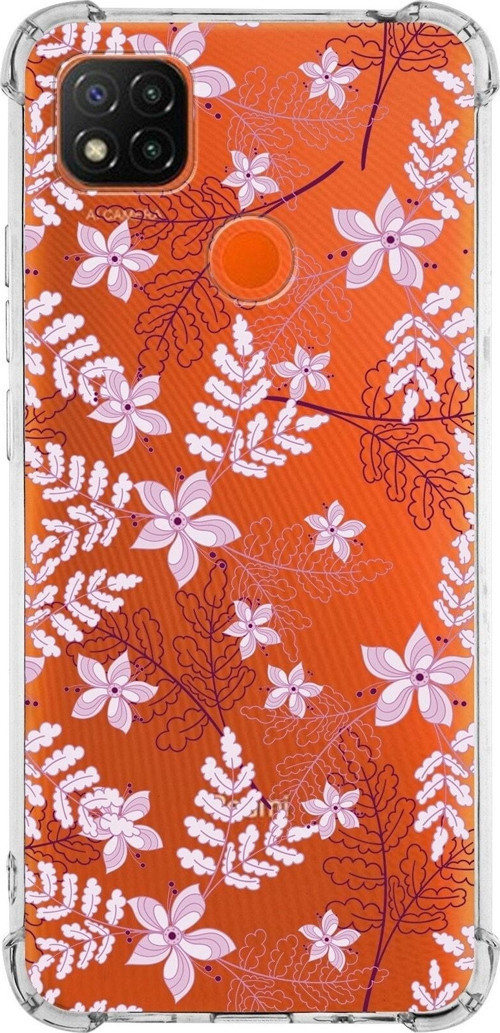 Xiaomi Redmi 10A Köşe Korumalı Antişok Kapak Floral Pudra Tasarımlı Şeffaf Silikon Kılıf