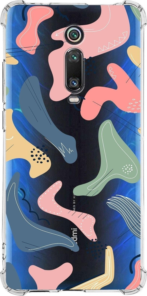 Xiaomi Mi 9T Köşe Korumalı Antişok Kapak Abstract Tasarımlı Şeffaf Silikon Kılıf