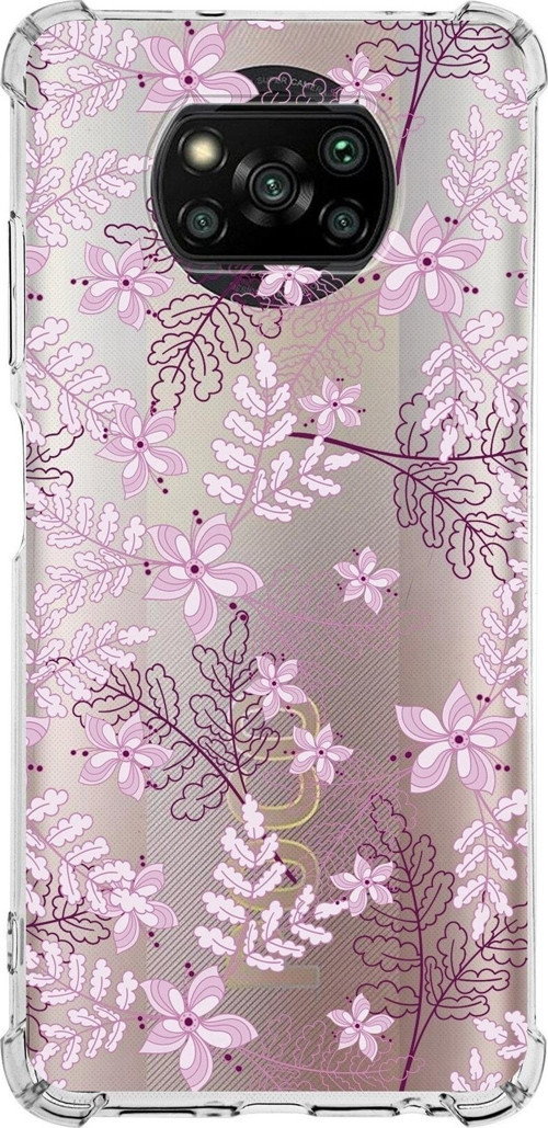 Xiaomi Poco X3 Nfc Köşe Korumalı Antişok Kapak Floral Pudra Tasarımlı Şeffaf Silikon Kılıf