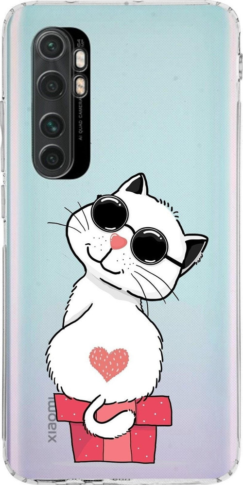 Xiaomi Mi Note 10 Lite Kamera Korumalı Kapak Coolcat Tasarımlı Şeffaf Kılıf