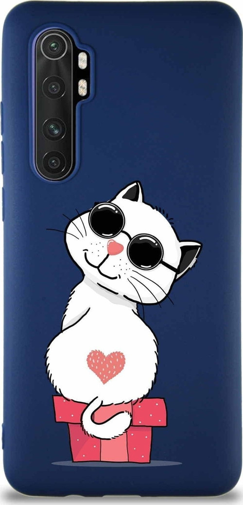 Xiaomi Mi Note 10 Lite Soft Premier Kapak Coolcat Tasarımlı Silikon Kılıf - Lacivert