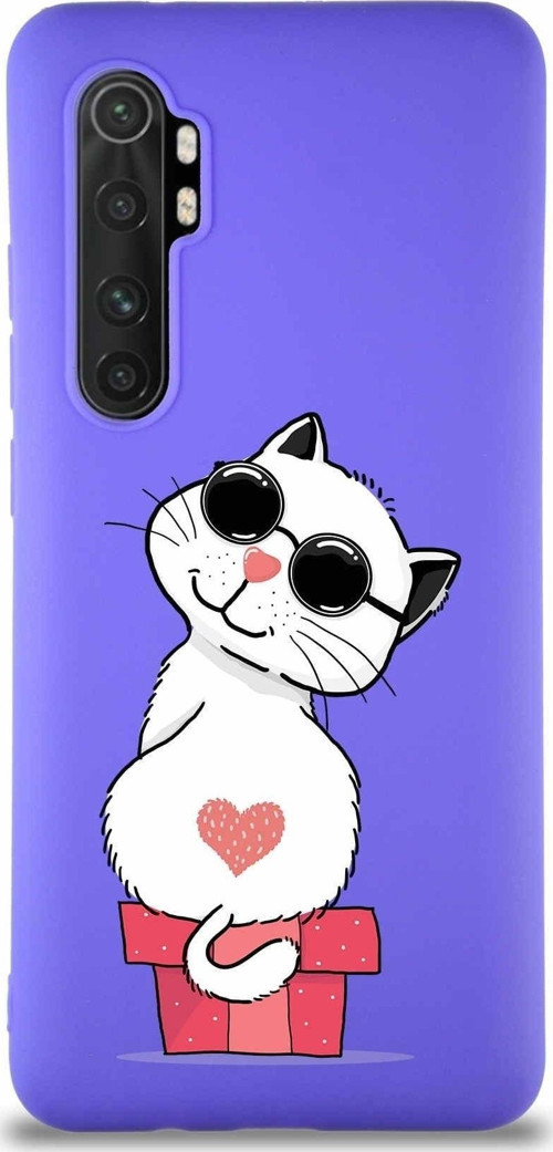 Xiaomi Mi Note 10 Lite Soft Premier Kapak Coolcat Tasarımlı Silikon Kılıf - Mor